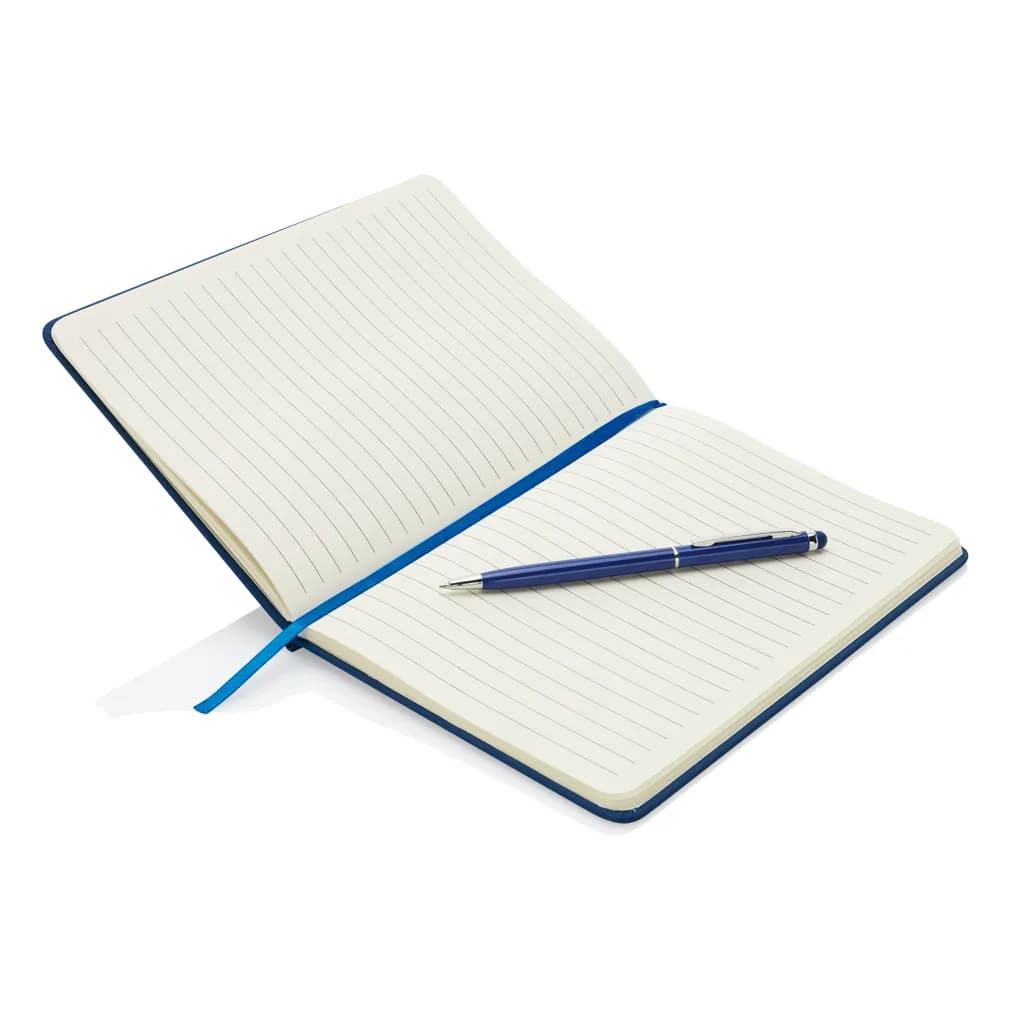 Basic Hardcover PU A5 Notizbuch mit Stylus-Stift - navy blau