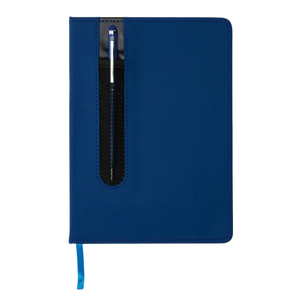Basic Hardcover PU A5 Notizbuch mit Stylus-Stift - navy blau