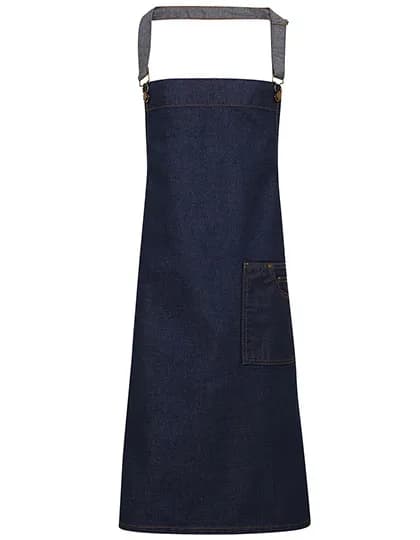 District Waxed Look Denim Bib Apron - Indigo Denim (ca. Pantone 2767C)