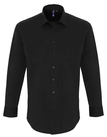 Men´s Stretch Fit Poplin Long Sleeve Cotton Shirt - Black (ca. Pantone Black C)