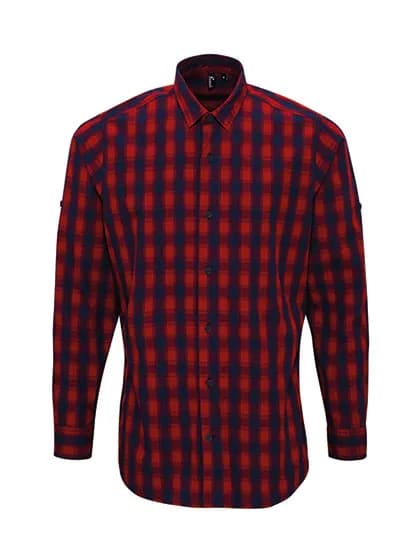 Men´s Mulligan Check Cotton Long Sleeve Shirt - Red/Navy (ca. Pantone 2378C)