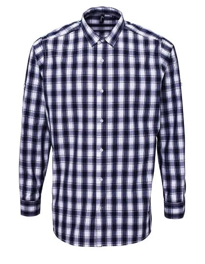 Men´s Mulligan Check Cotton Long Sleeve Shirt - White/Navy (ca. Pantone 2378C)