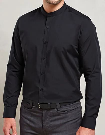 Men´s Banded Collar Grandad Long Sleeve Shirt - Black