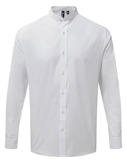 Men´s Banded Collar Grandad Long Sleeve Shirt - White