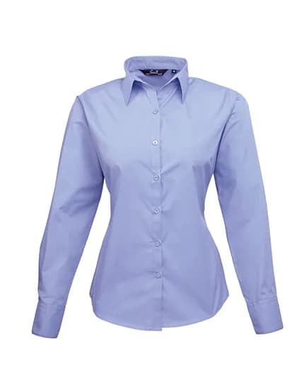 Women´s Poplin Long Sleeve Blouse - Mid Blue (ca. Pantone 2718C)