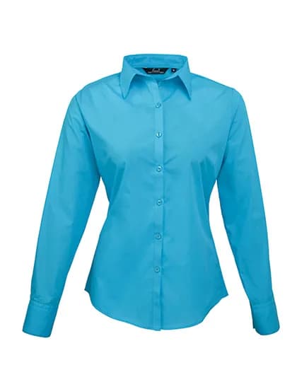 Women´s Poplin Long Sleeve Blouse - Turquoise (ca. Pantone 7703C)