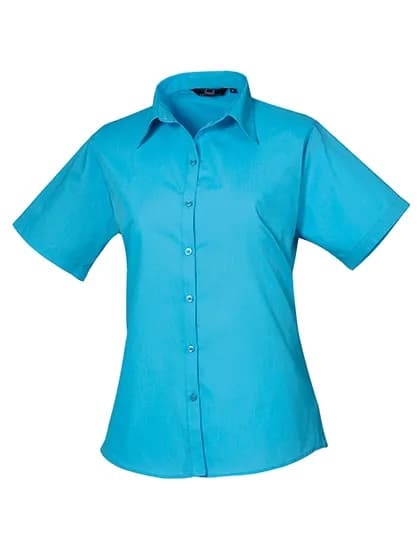 Women´s Poplin Short Sleeve Blouse - Turquoise (ca. Pantone 7703C)