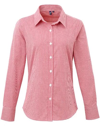 Women´s Microcheck (Gingham) Long Sleeve Cotton Shirt - Red (ca. Pantone 200C)/White