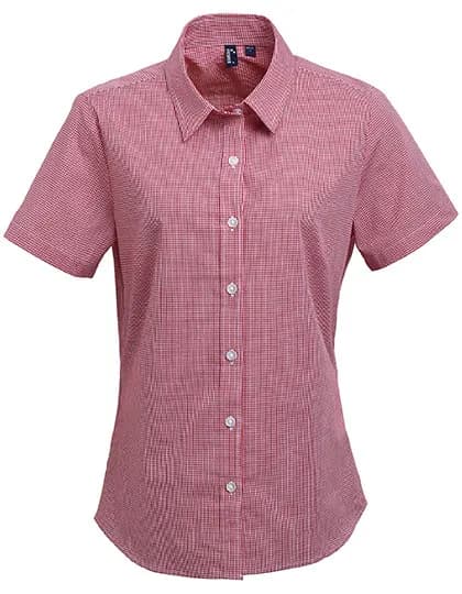 Women´s Microcheck (Gingham) Short Sleeve Cotton Shirt - Red/White