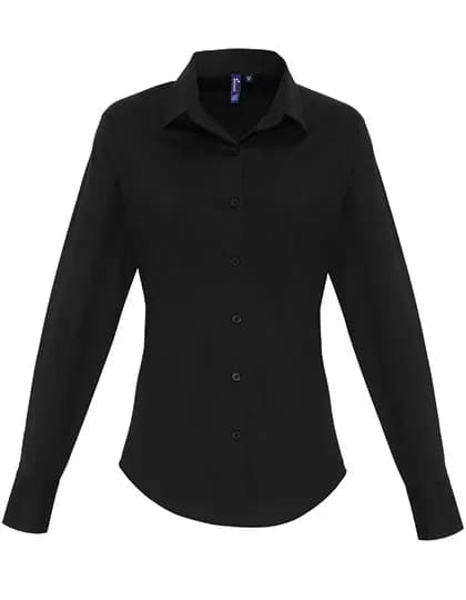 Women´s Stretch Fit Poplin Long Sleeve Cotton Shirt - Black (ca. Pantone Black C)