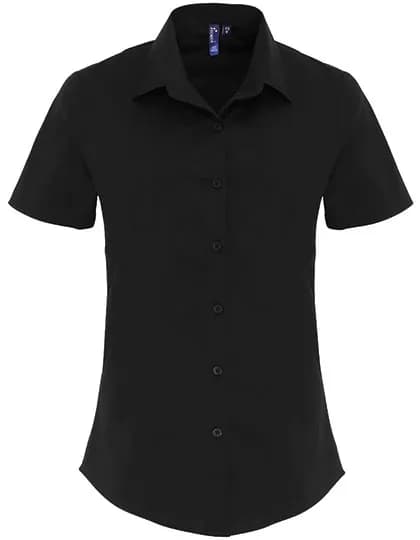 Women´s Stretch Fit Poplin Short Sleeve Cotton Shirt - Black (ca. Pantone Black C)