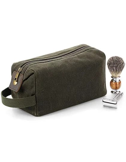 Heritage Waxed Canvas Wash Bag - Olive Green