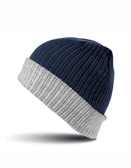 Double Layer Knitted Hat - Navy/Grey