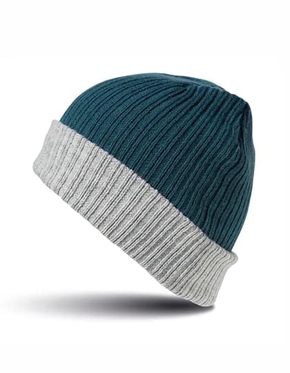 Double Layer Knitted Hat - Teal/Grey