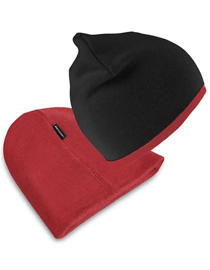 Soft Feel Cuffless Reversible Beanie - Black/Red