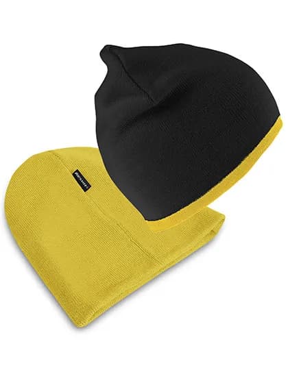 Soft Feel Cuffless Reversible Beanie - Black/Yellow