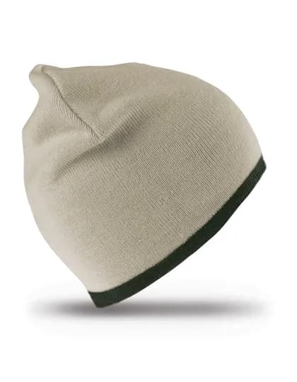 Soft Feel Cuffless Reversible Beanie - Stone/Olive Green