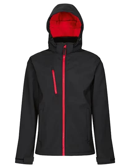 Venturer 3-Layer Printable Hooded Softshell Jacket - Black/Classic Red