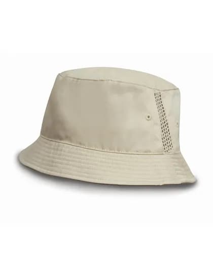 Deluxe Washed Cotton Bucket Hat With Side Mesh Panels - Natural