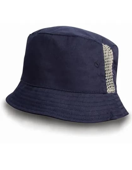 Deluxe Washed Cotton Bucket Hat With Side Mesh Panels - Navy