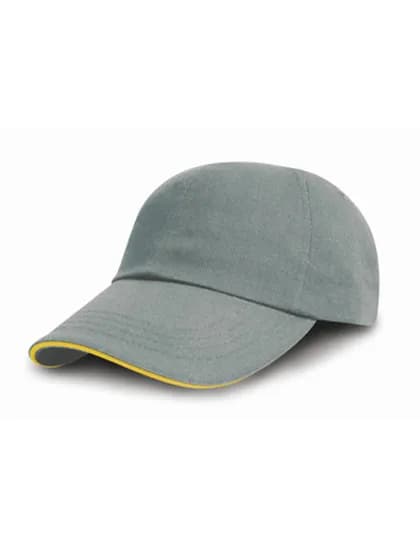 Brushed Cotton Decorators Cap With Sandwich Peak - Heather Grey/Amber