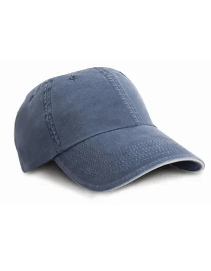 Washed Fine Line Cotton Cap With Sandwich Peak - Navy/Putty