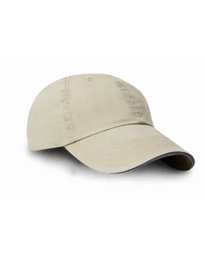 Washed Fine Line Cotton Cap With Sandwich Peak - Putty/Navy