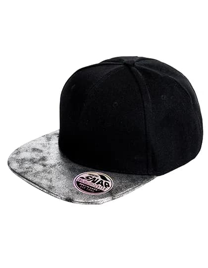 Bronx Flat Glitter Peak Snapback Cap - Black/Silver