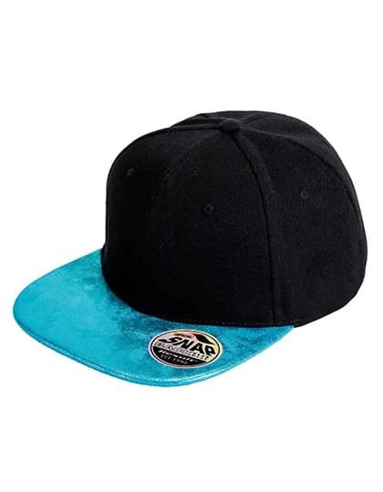Bronx Flat Glitter Peak Snapback Cap - Black/Turquoise