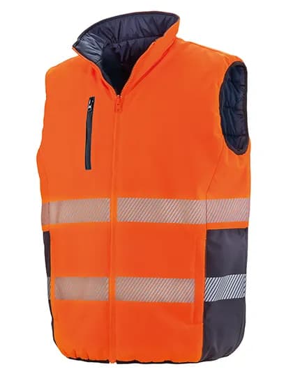 Reversible Soft Padded Safety Gilet - Fluorescent Orange/Navy