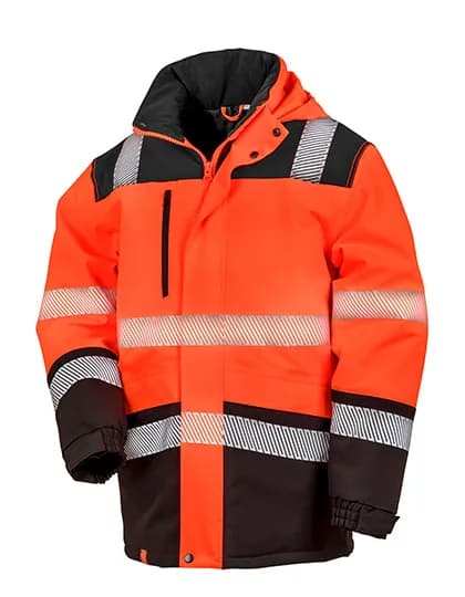 Printable Waterproof Softshell Safety Coat - Fluorescent Orange/Black