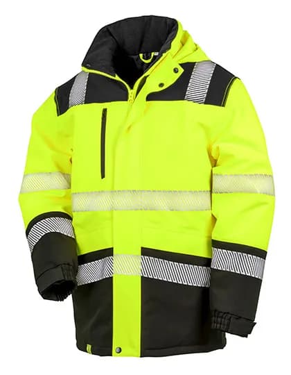 Printable Waterproof Softshell Safety Coat - Fluorescent Yellow/Black