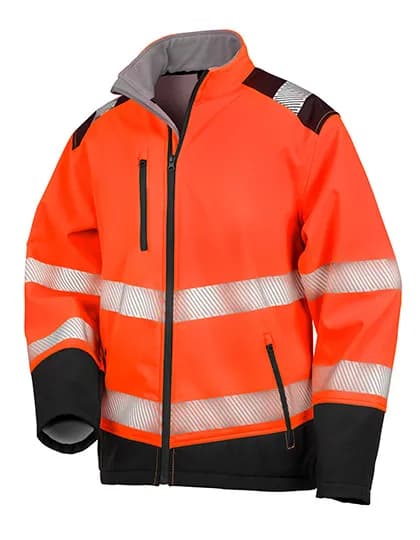 Printable Ripstop Safety Softshell Jacket - Fluorescent Orange/Black
