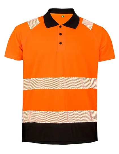 Recycled Safety Polo Shirt - Fluorescent Orange/Black