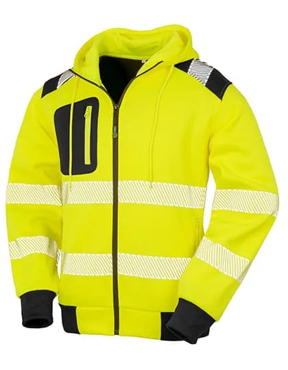 Recycled Zipped Safety Hoody - Fluorescent Yellow/Black