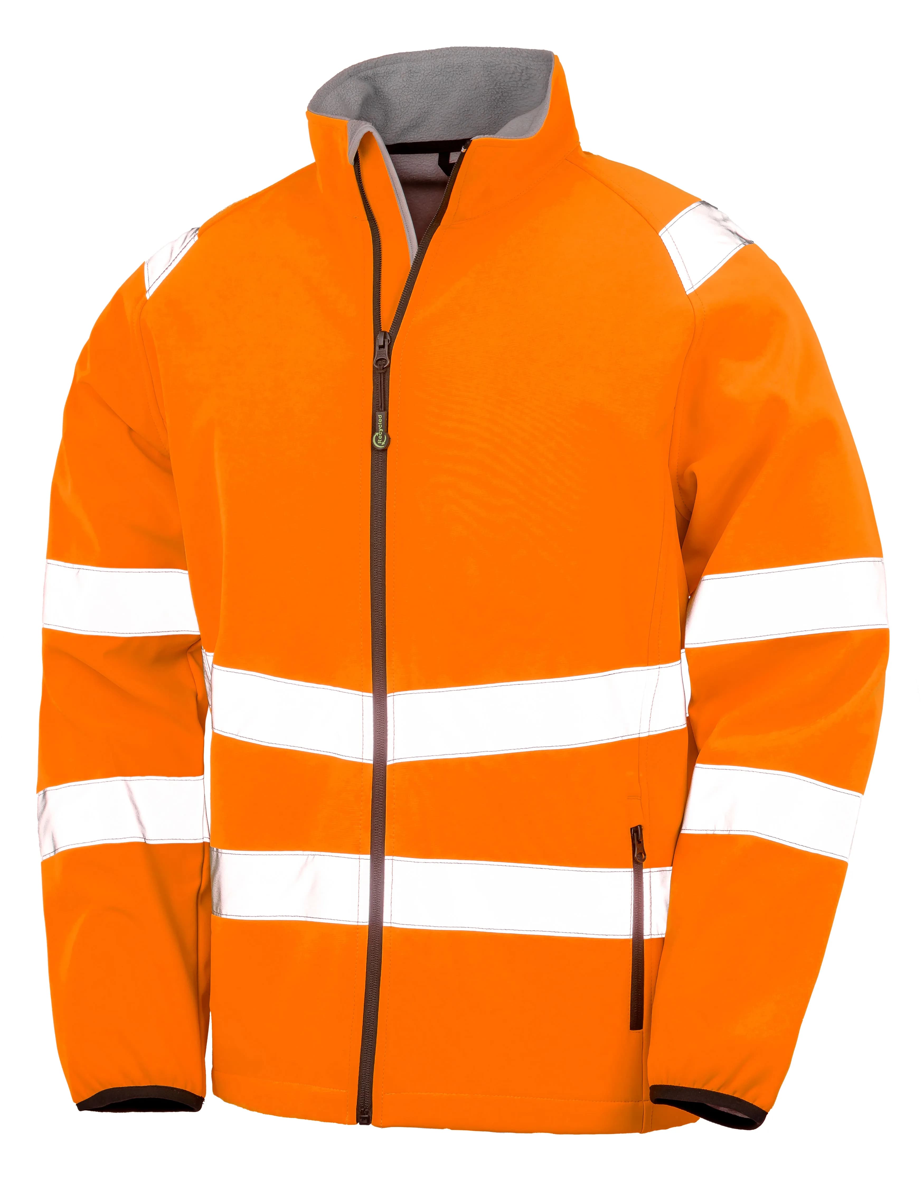 Recycled Printable Safety Softshell Jacket - Fluorescent Orange/Black
