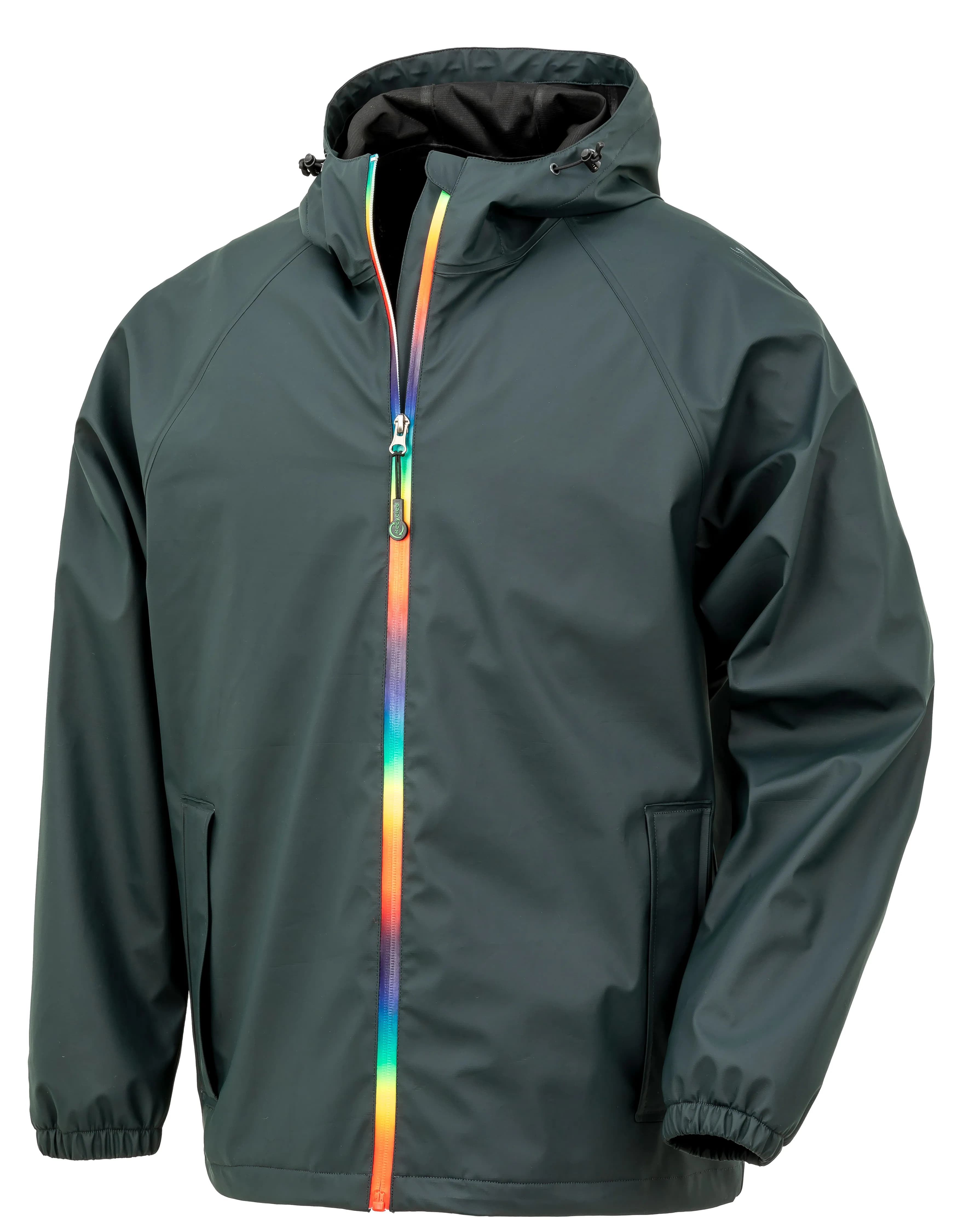 Rainbow Prism PU Waterproof Jacket With Recycled Backing - Black Olive