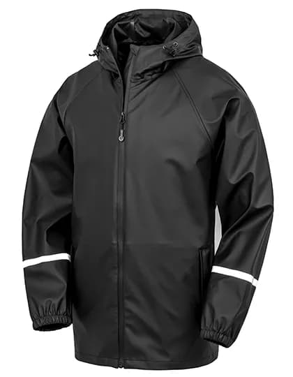 Prism PU Waterproof Jacket with Reflective Bands & Recycled Backing - Black