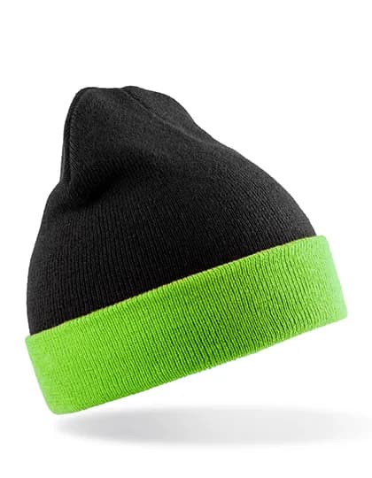 Recycled Black Compass Beanie - Black/Lime