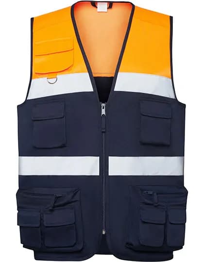 High visibility Multi-Pocket Vest Beta - Navy Blue 55/Fluor Orange 223