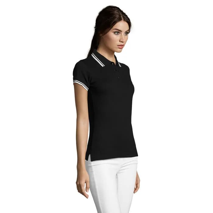 PASADENA Damen Polo 200g - PASADENA WOMEN - Schwarz / Weiß