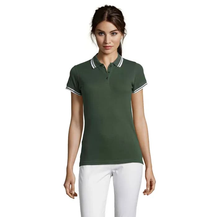 PASADENA Damen Polo 200g - PASADENA WOMEN - Forest Green/White