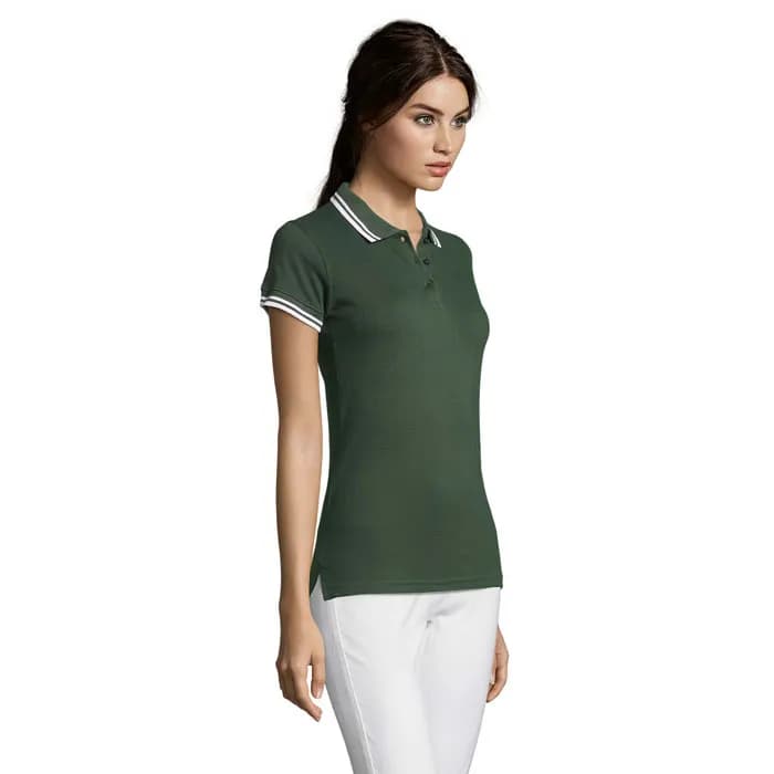 PASADENA Damen Polo 200g - PASADENA WOMEN - Forest Green/White