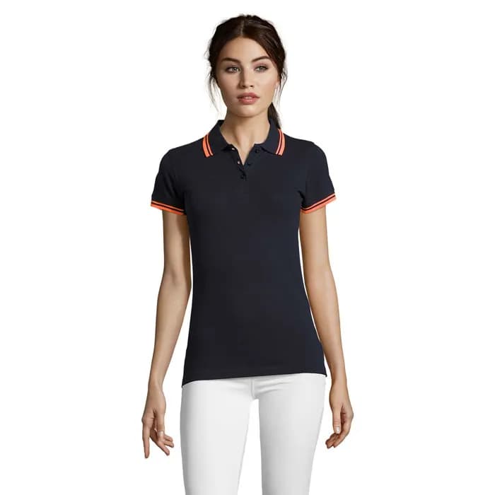 PASADENA Damen Polo 200g - PASADENA WOMEN - Marineblau/Neonorange
