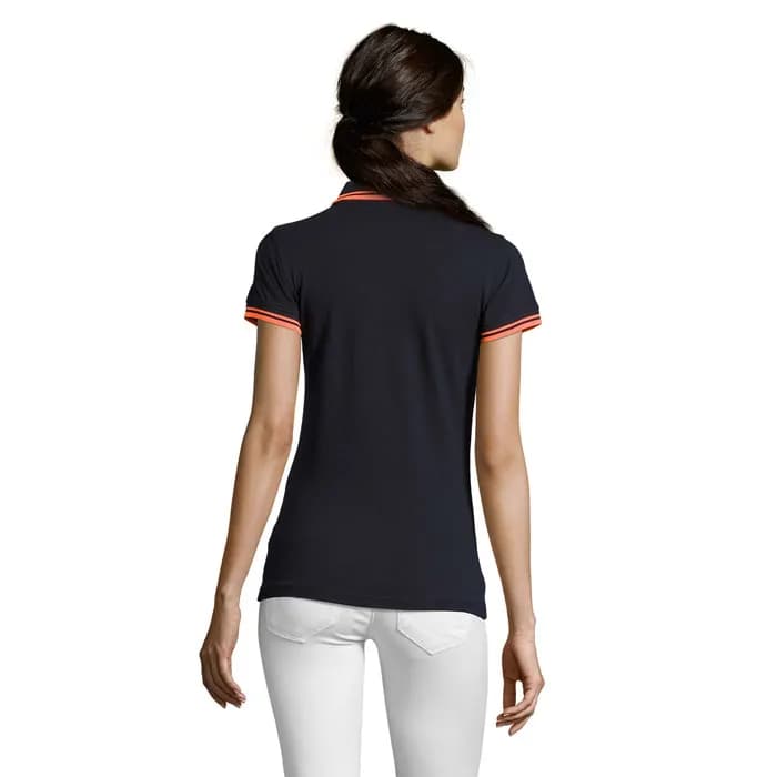 PASADENA Damen Polo 200g - PASADENA WOMEN - Marineblau/Neonorange