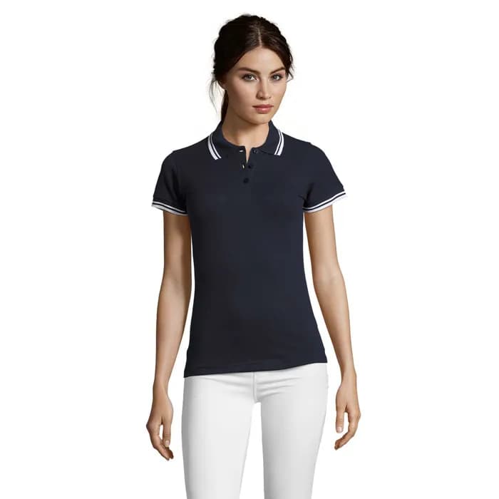 PASADENA Damen Polo 200g - PASADENA WOMEN - Französische Marine/weiß