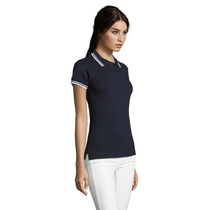 PASADENA Damen Polo 200g - PASADENA WOMEN - Französische Marine/weiß