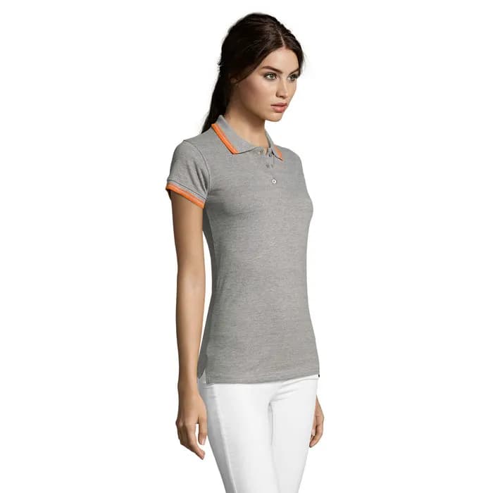 PASADENA Damen Polo 200g - PASADENA WOMEN - Melange Grau/Orange