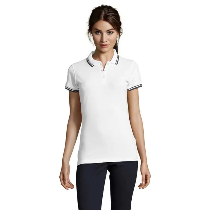 PASADENA Damen Polo 200g - PASADENA WOMEN - Weiß/Marine