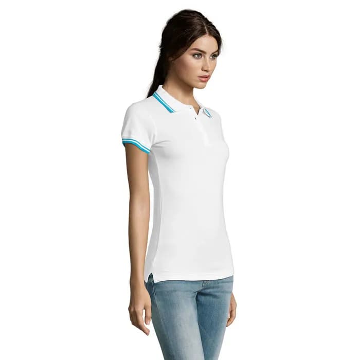 PASADENA Damen Polo 200g - PASADENA WOMEN - White/Aqua